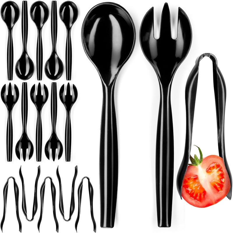Shop Square Disposable Plastic Serving Utensils - Set of 18 Black Plastic Utensils, 6 Each 6" Serving Tongs, 10” Serving Spoons, 10” Serving Forks, Buffet Serving Utensils, Party Utensils - Image 1