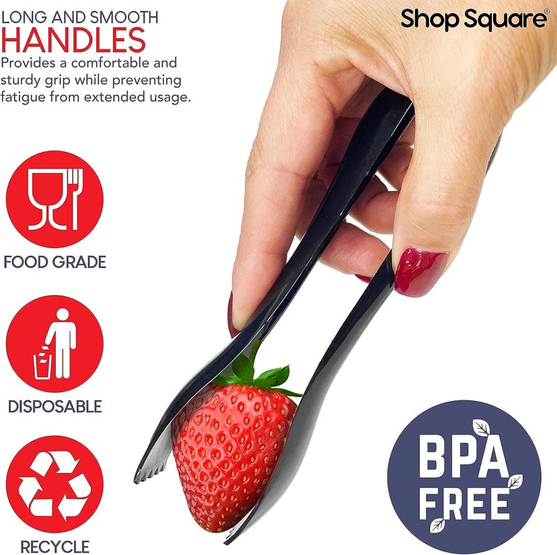 Shop Square Disposable Plastic Serving Utensils - Set of 18 Black Plastic Utensils, 6 Each 6" Serving Tongs, 10” Serving Spoons, 10” Serving Forks, Buffet Serving Utensils, Party Utensils - Image 4