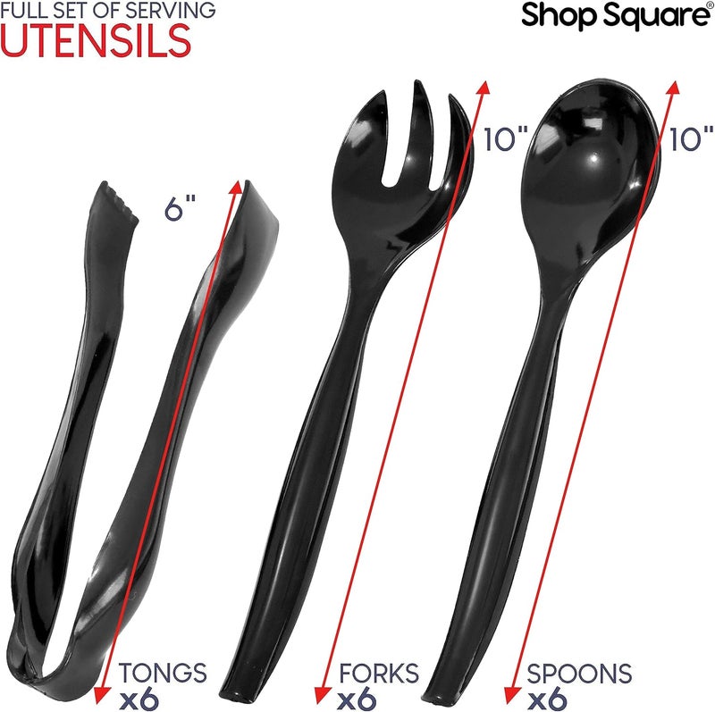 Shop Square Disposable Plastic Serving Utensils - Set of 18 Black Plastic Utensils, 6 Each 6" Serving Tongs, 10” Serving Spoons, 10” Serving Forks, Buffet Serving Utensils, Party Utensils - Image 2