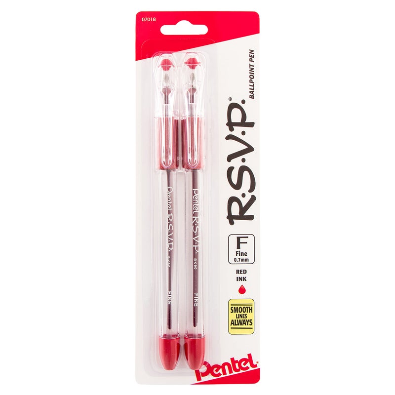 Pentel قلم حبر جاف بنتل RSVP، خط رفيع، (0.7 مم)، حبر أحمر (BK90BP2B) (عبوة من 1، إجمالي 2) - Image 1