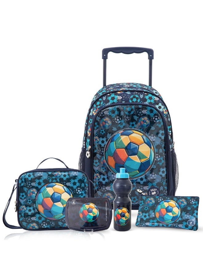 Eazy Kids إيزي كيدز حقيبة مدرسية بعربة 17 بوصة - باك باك، حقيبة غداء، زجاجة ماء، صندوق غداء وحافظة أقلام، أزرق - Image 1