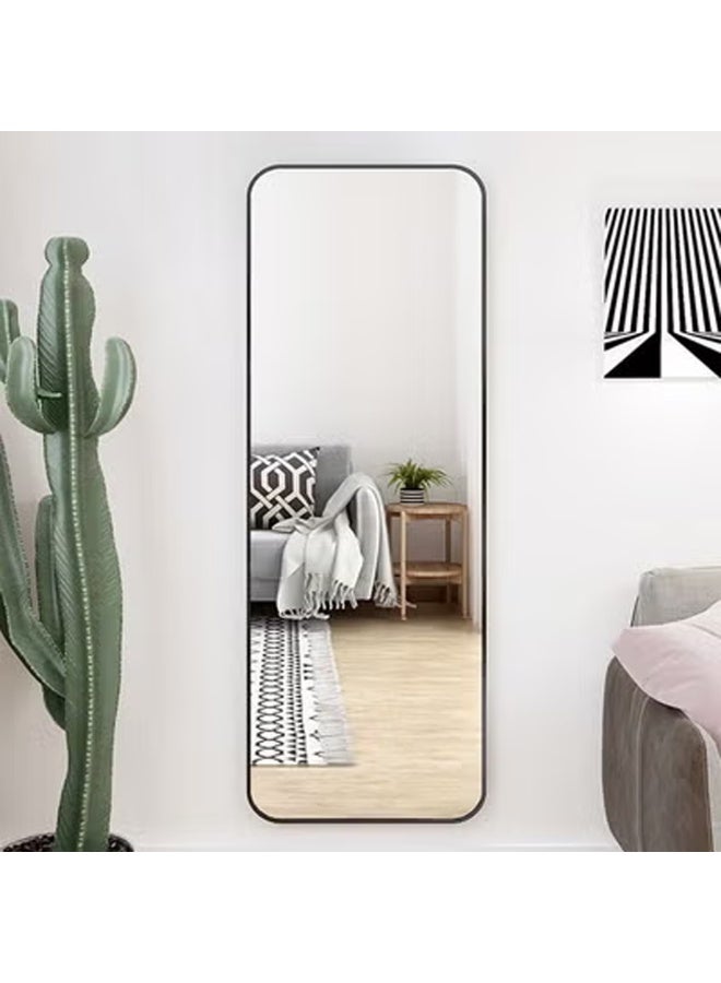 إن كي أكس مرآة كاملة الطول 50×150 سم، مرآة أرضية بإطار من سبائك الألومنيوم، مرآة زينة كبيرة قائمة بذاتها لغرفة النوم، مرآة كاملة الجسم مع حامل لغرفة المعيشة وغرفة النوم، لون أسود - Image 4