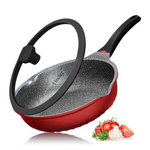 Vinchef Nonstick Skillet with Lid 11In5Qt Aluminum Deep Frying Pan with Lid and Heat Indicator Anti Scratch and Anti Stain Deep Saute Pan Induction Compatible