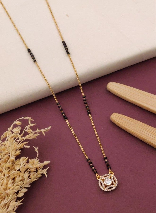 sweeply Elegant Mangalsutra with Round Stone Pendant for Women | Traditional Black Bead Chain | Daily & Party, Wear Jewelry, Best Birthday Gift, perfect for Anniversary, Mother's Day gift, Valentine Gift, Gift for Diwali - Image 2