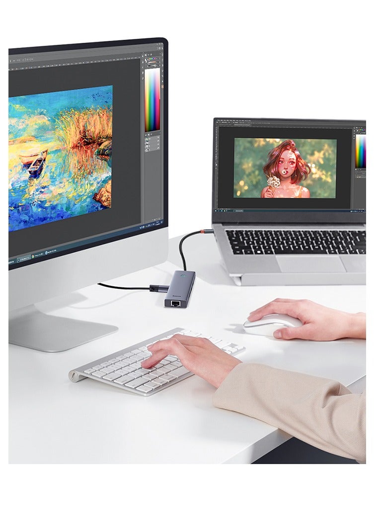 بيسوس محطة إرساء OS-Baseus UltraJoy Series ذات 7 منافذ HUB رمادية اللون، النوع C إلى HDMI4K@60 هرتز*1+USB3.0*2+PD*1+RJ45*1+SD/TF3.0*1″ رمادي - Image 2