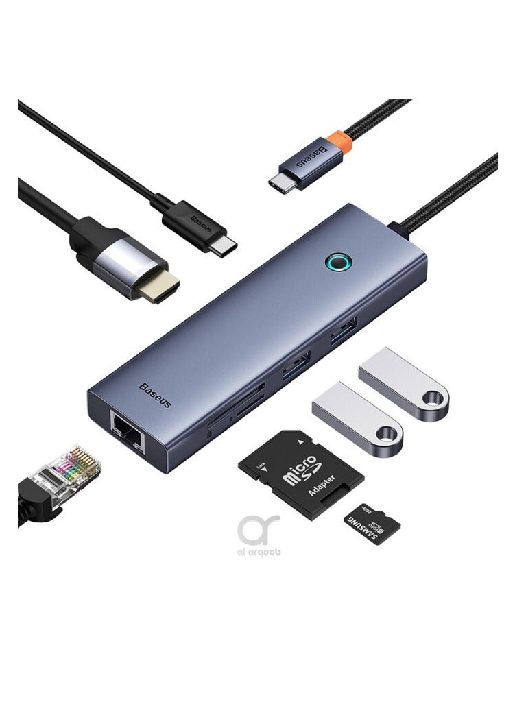 بيسوس محطة إرساء OS-Baseus UltraJoy Series ذات 7 منافذ HUB رمادية اللون، النوع C إلى HDMI4K@60 هرتز*1+USB3.0*2+PD*1+RJ45*1+SD/TF3.0*1″ رمادي - Image 3
