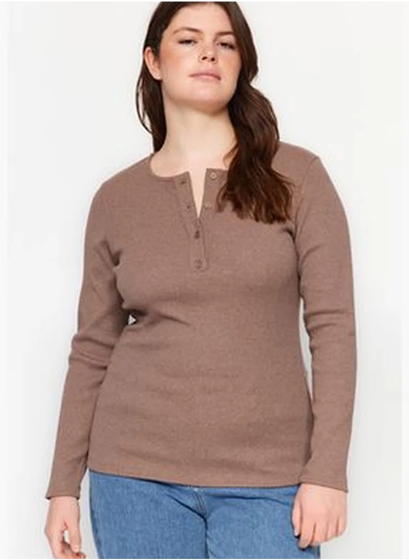 trendyol Mink Ribbed Knitted Blouse TBBAW24AF00039