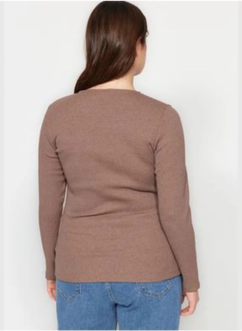 trendyol Mink Ribbed Knitted Blouse TBBAW24AF00039