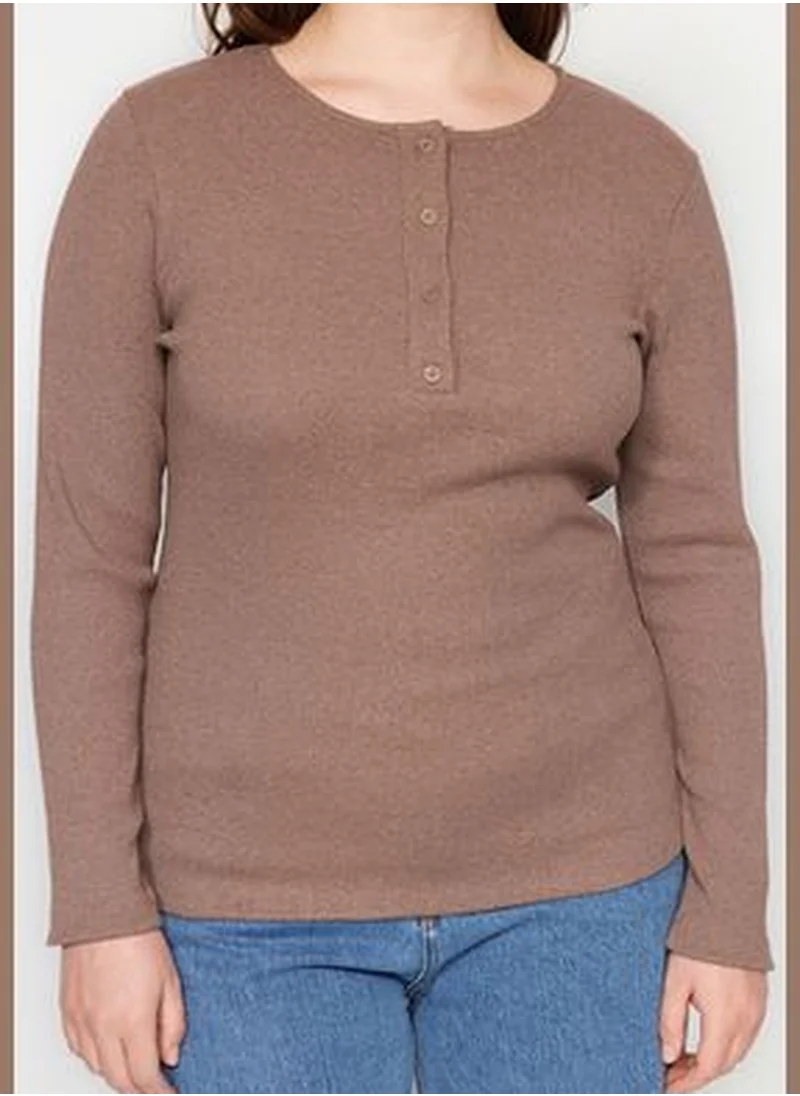trendyol Mink Ribbed Knitted Blouse TBBAW24AF00039