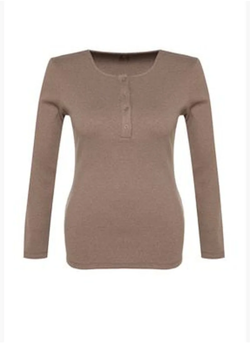 trendyol Mink Ribbed Knitted Blouse TBBAW24AF00039