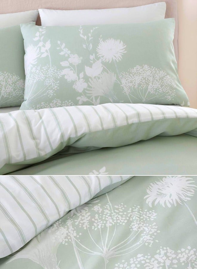 Chase Up Meadowsweet Floral Reversible Double Duvet Cover Set with Pillowcases Green - Image 3