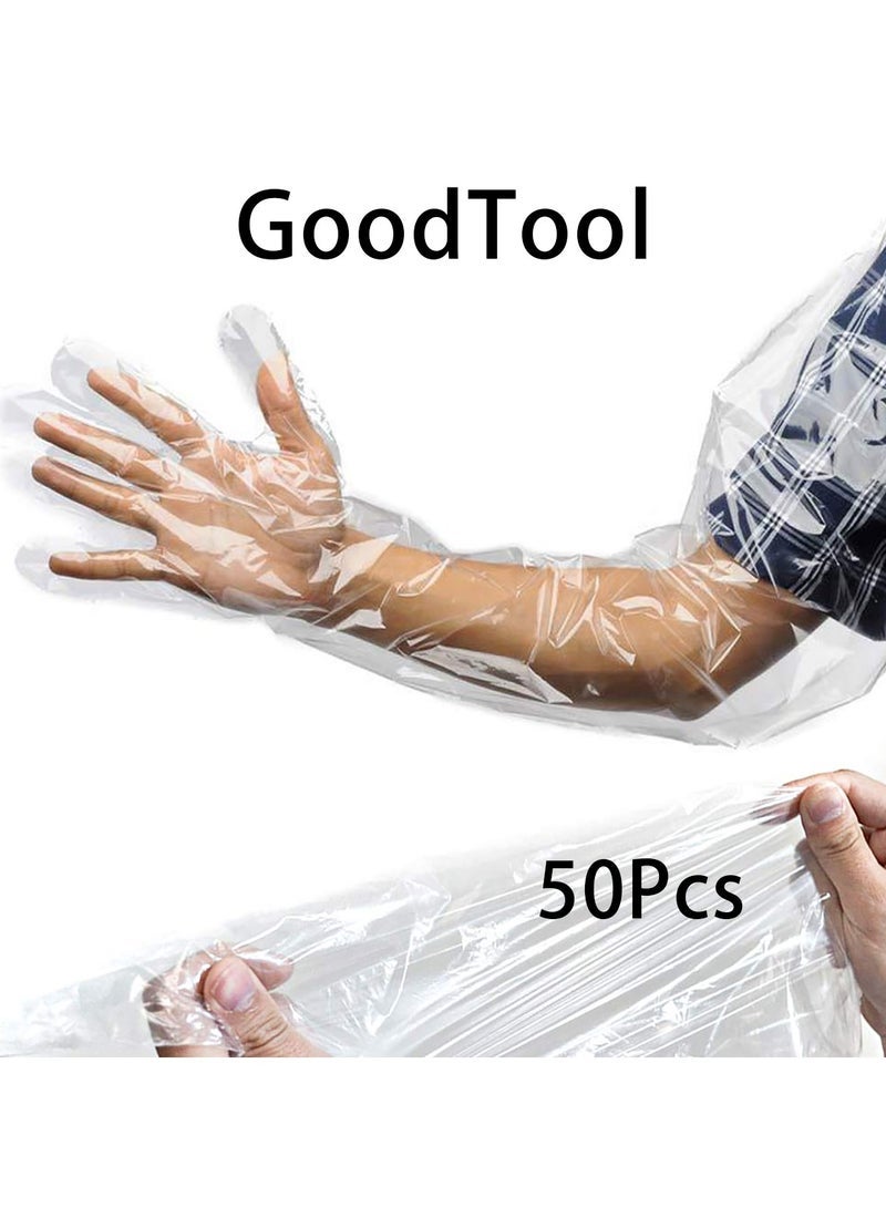 GoodTool 50 Pack Disposable Waterproof Long Arm Glove with Elastic Cuff Household Cleaning Gloves Thick for Kitchen Dishwashing Food Handling Vegetable Washing Gloves - Image 1
