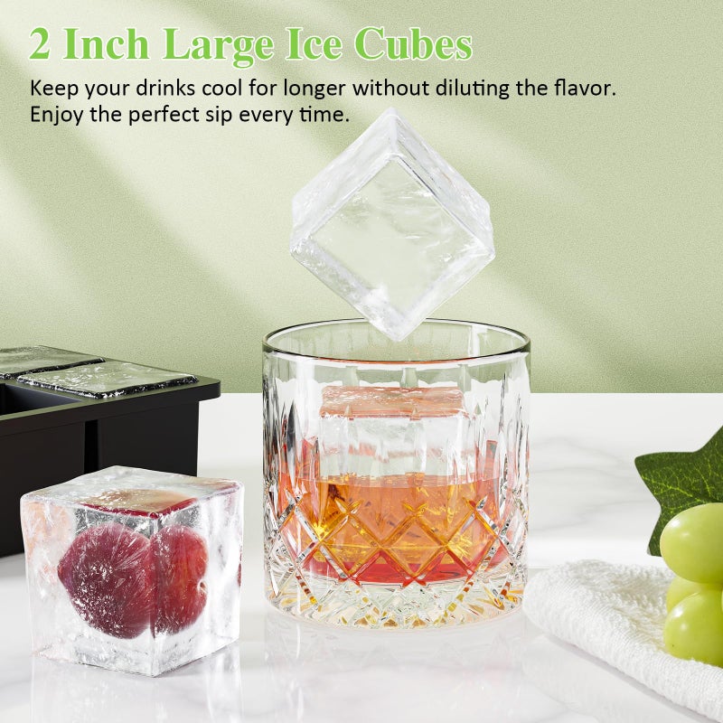GGUW Large Ice Cube Tray for Whiskey: 2" Big Silicone Ice Tray with Lid for Whisky - 3Pack Old Fashioned Ice Cube Trays for Cocktail - Huge Square Cubed Bourbon Ice Cube Maker - Image 4