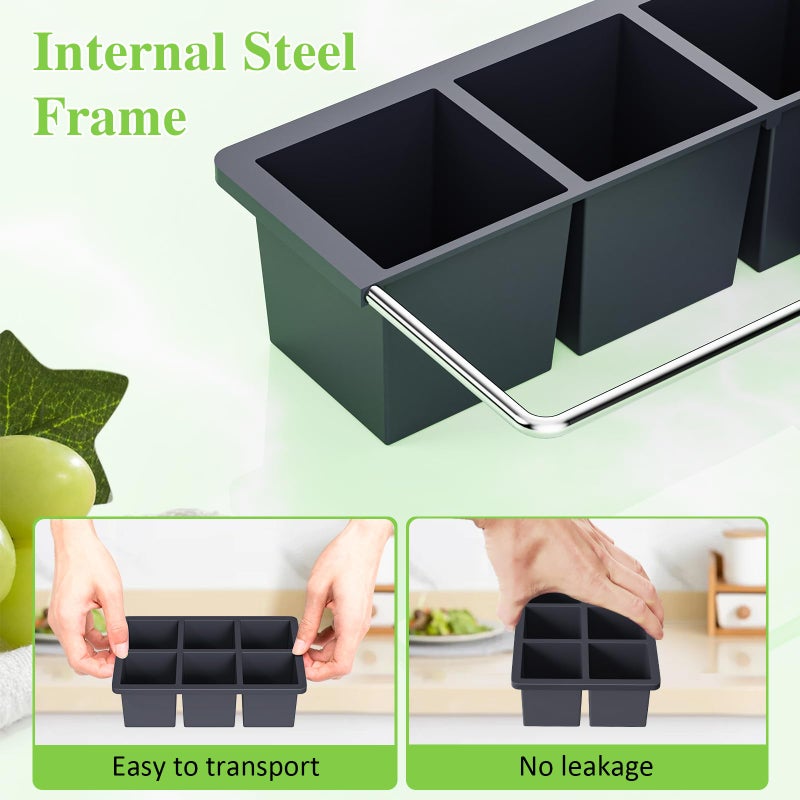 GGUW Large Ice Cube Tray for Whiskey: 2" Big Silicone Ice Tray with Lid for Whisky - 3Pack Old Fashioned Ice Cube Trays for Cocktail - Huge Square Cubed Bourbon Ice Cube Maker - Image 3