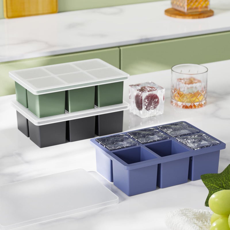 GGUW Large Ice Cube Tray for Whiskey: 2" Big Silicone Ice Tray with Lid for Whisky - 3Pack Old Fashioned Ice Cube Trays for Cocktail - Huge Square Cubed Bourbon Ice Cube Maker - Image 5