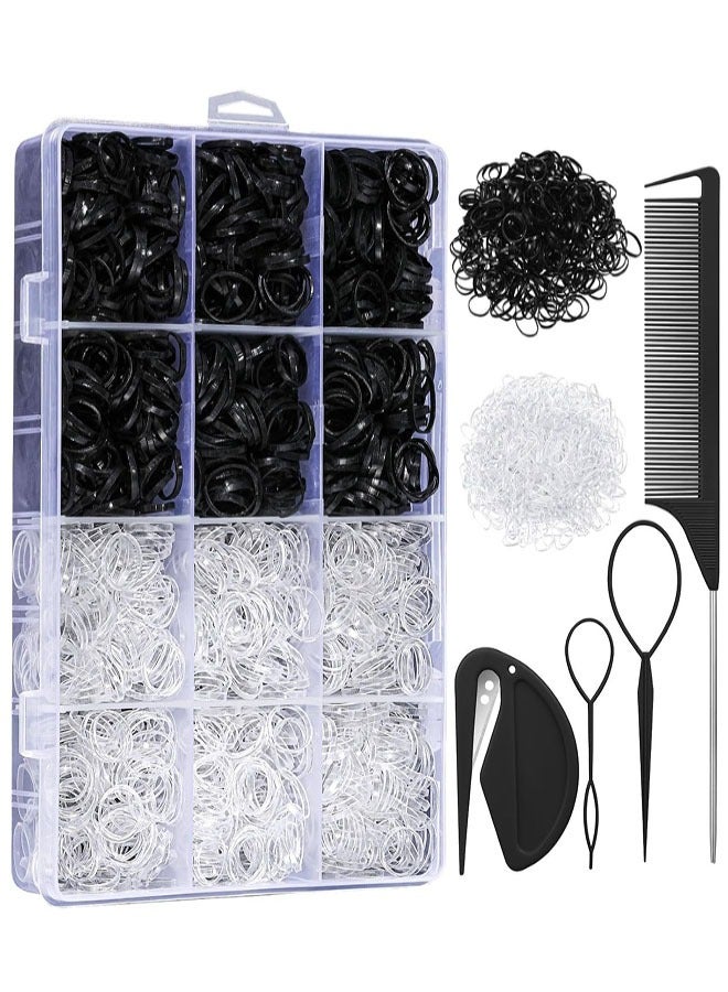Elastic Hair Bands with Hair Loop Styling Tool Set,  2000pcs Elastic Hair Ties with Organizer Box, Elastic Hair Bands for Girls Toddlers Kids Pets Braids Ponytail Wedding Hairstyle - Image 1