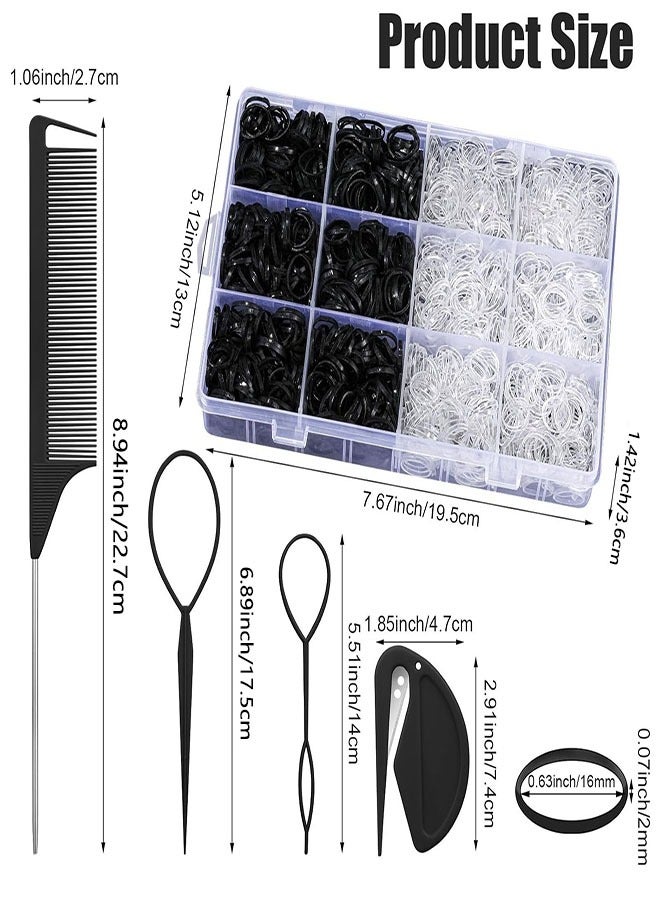 Elastic Hair Bands with Hair Loop Styling Tool Set,  2000pcs Elastic Hair Ties with Organizer Box, Elastic Hair Bands for Girls Toddlers Kids Pets Braids Ponytail Wedding Hairstyle - Image 2