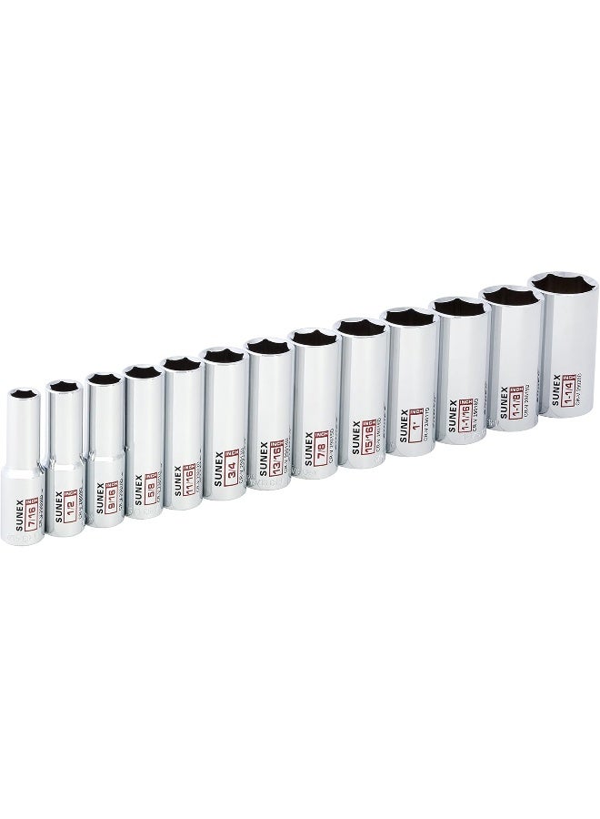 SUNEX 13Piece 1/2" Drive Chrome Socket Rail 6Pt SAE Deep - Image 1