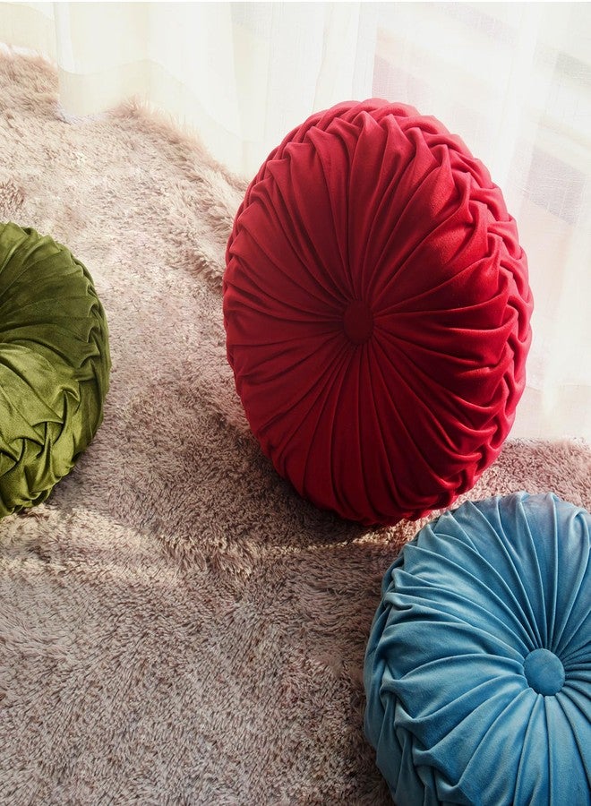 Hi -G HIG Set of 2 Dusty Blue Ruched Velvet Round Throw Pillows - 14.5’’ Decorative Pillows with Soft Polyester Filling for Couch, Bed, Living Room, Bedroom, or Dorm - Handmade, Stress Relieving, All-Season - Image 5