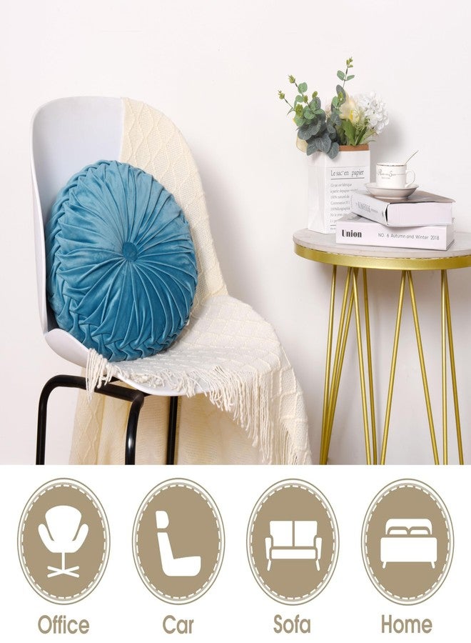 Hi -G HIG Set of 2 Dusty Blue Ruched Velvet Round Throw Pillows - 14.5’’ Decorative Pillows with Soft Polyester Filling for Couch, Bed, Living Room, Bedroom, or Dorm - Handmade, Stress Relieving, All-Season - Image 4