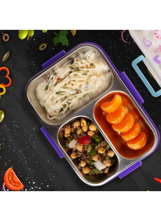 Eazy Kids Eazy Kids 3 Compartment 800ml Stainless Steel bento Lunch Box w/ Water Bottle - Floral Purple  - Image 5