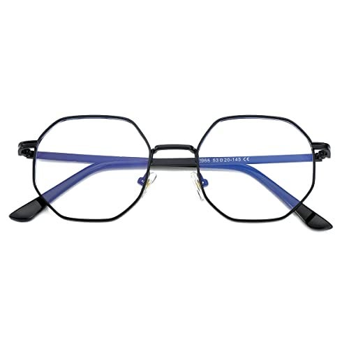 JOVAKIT Polygon Blue Light Blocking Glasses for Women Men Vintage Octagon Square Non-prescription Metal Eyeglasses (Black) - Image 2