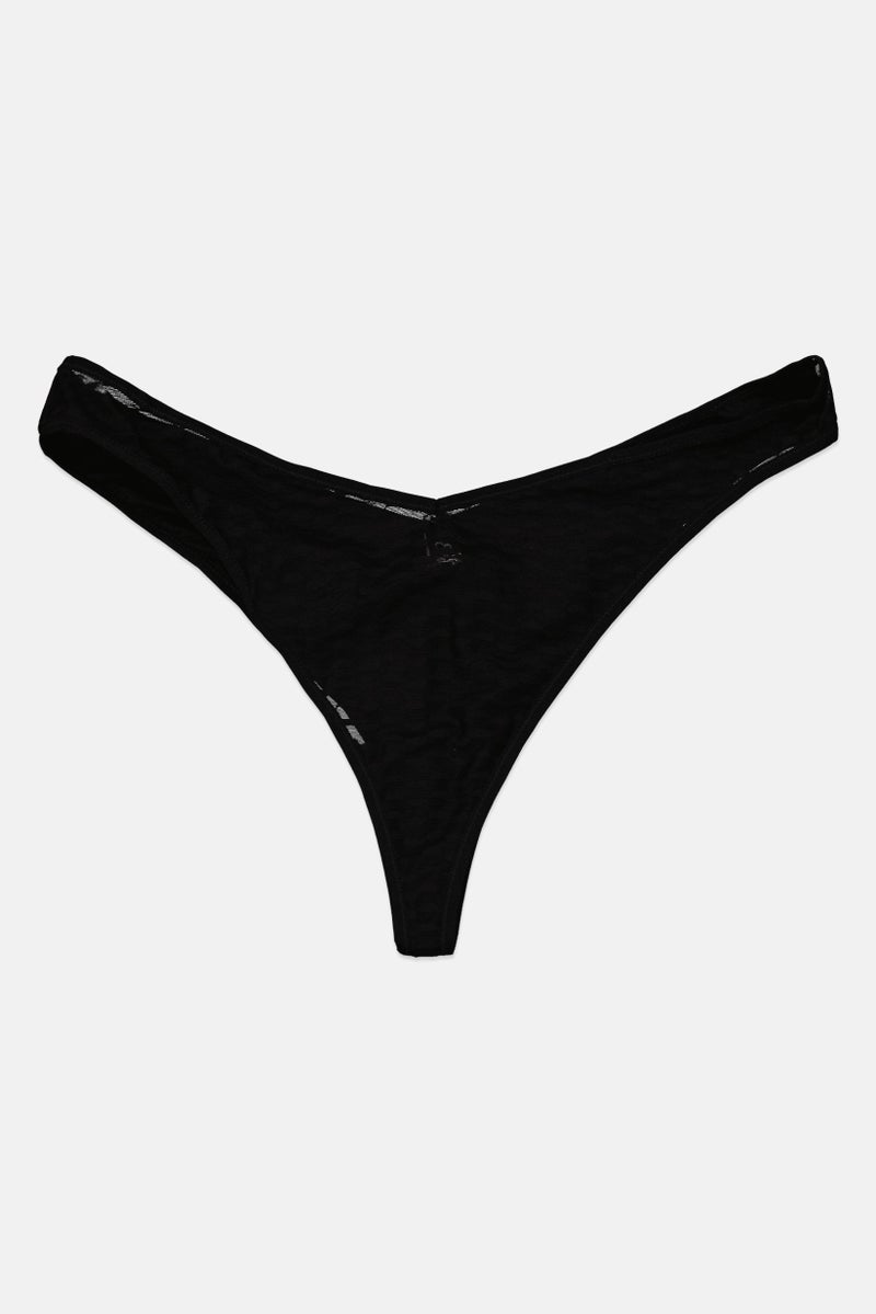 Etam Women Lace Pull On Thong Panty, Black - Image 1