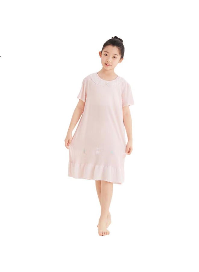 Red Bean Hongdou Children'S Pajamas, Girls' Nightgown, Short-Sleeve Loungewear, Spring And Summer Thin Silk Princess Dress, Q3016, Light Pink, Size 120 - Image 1