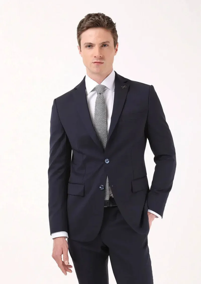 RAMSEY Navy Blue Plain Modern Fit 100% Wool Suit