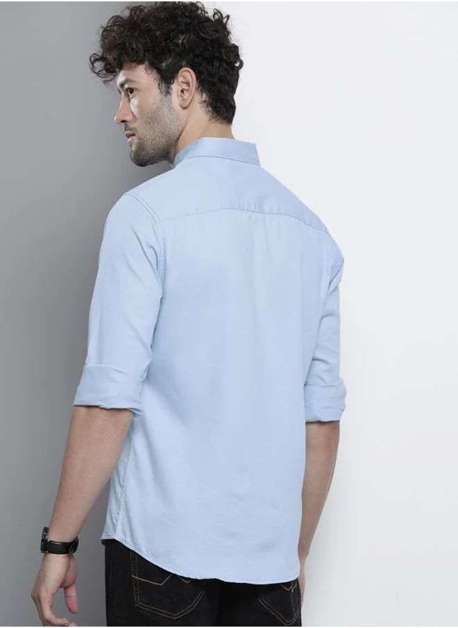 شركة المرآب الهندية Men Slim Fit Placement Embroidered Full Sleeves Cutaway Collar Casual Shirt