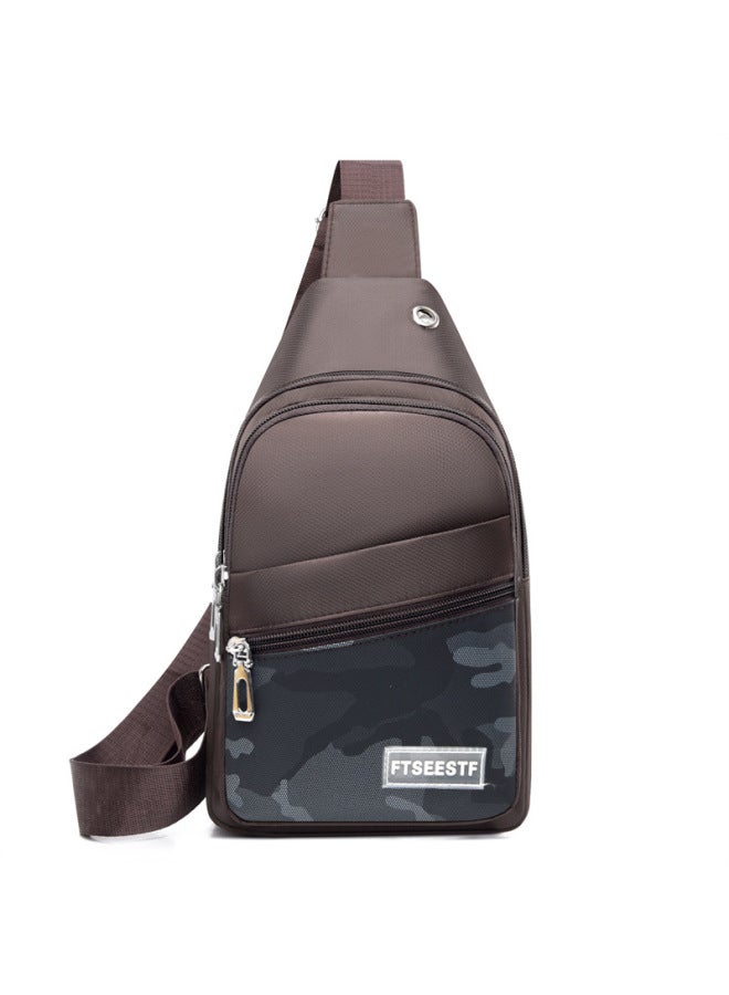 Men's Chest Bag Shoulder Crossbody Bag Waterproof OxFord Cloth Sports Leisure Backpack Men's Bag Portable Travel-Color:Brown - Image 1