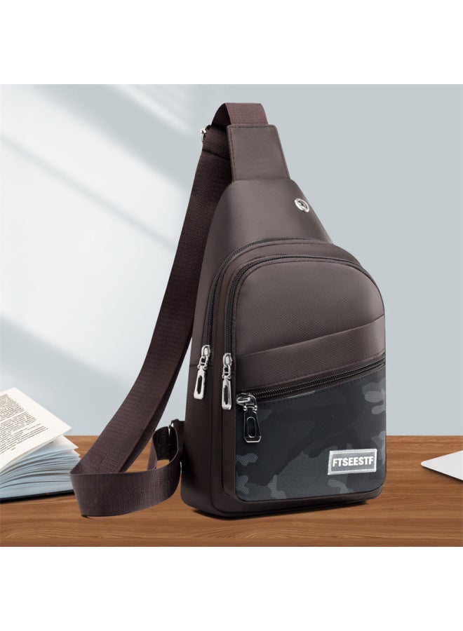 Men's Chest Bag Shoulder Crossbody Bag Waterproof OxFord Cloth Sports Leisure Backpack Men's Bag Portable Travel-Color:Brown - Image 2
