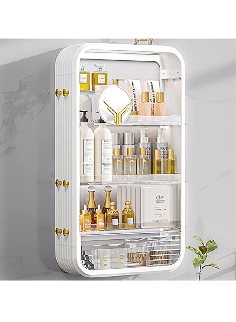 Hihonor Makeup Organizer Cosmetic Rack Large Bathroom Shelf for Skin Care Wall Mounted Storage Shelves for Bedroom Bathroom Kitchen Laundry Room No Drilling Needed (White) - Image 3