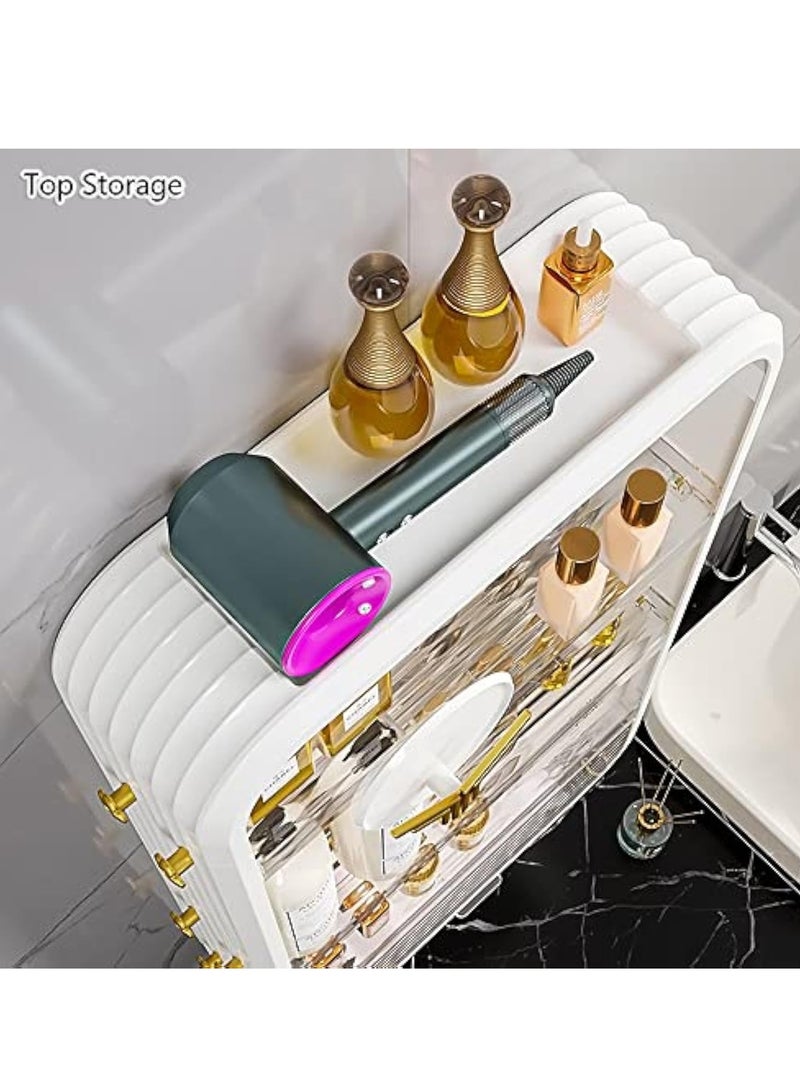 Hihonor Makeup Organizer Cosmetic Rack Large Bathroom Shelf for Skin Care Wall Mounted Storage Shelves for Bedroom Bathroom Kitchen Laundry Room No Drilling Needed (White) - Image 5