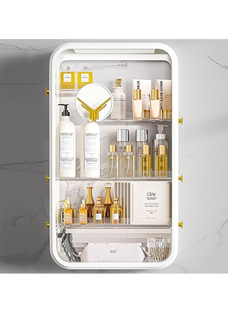 Hihonor Makeup Organizer Cosmetic Rack Large Bathroom Shelf for Skin Care Wall Mounted Storage Shelves for Bedroom Bathroom Kitchen Laundry Room No Drilling Needed (White) - Image 2