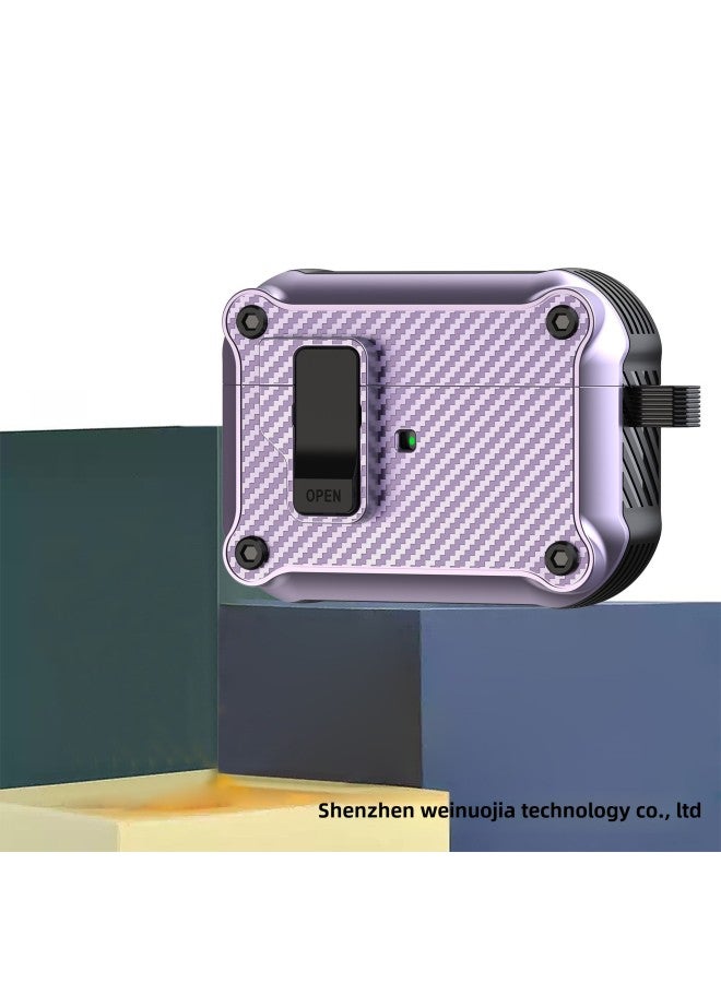 Loquat Airpods4 Protective Case For ApplePro2 Second Generation Protective Case Automatic Elastic Cover Airpod Noise Reduction Bluetooth Earphone Case-Colour:Purple 【upgraded Carbon Fiber Texture】-Model:Fo - Image 1