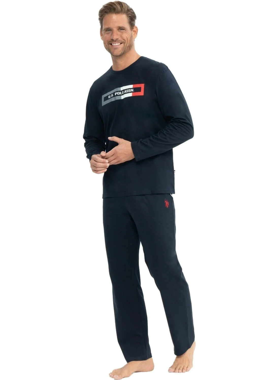 يو اس بولو اسن Men's Navy Blue Round Neck Pajama Set 18828