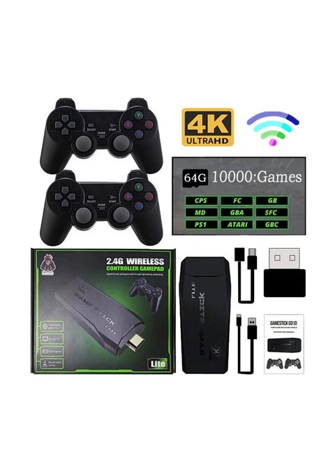 وحدة تحكم ألعاب 4K HD وحدة تحكم ألعاب فيديو 2.4G وحدة تحكم لاسلكية مزدوجة، وحدة تحكم ألعاب تلفزيون كلاسيكية 64 جيجابايت ريترو 10000 عصا ألعاب