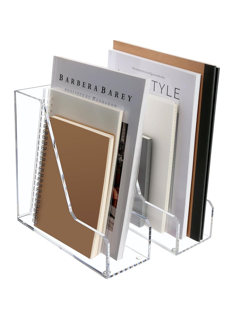 TPGP Small Desk Organizer Magazine File Holder Acrylic Organizer Rack - Hold Notebooks, Binders, Envelopes, Mails, Magazines for Home Office 2-Pack  - Image 1