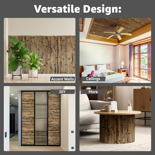 Art3d Natural Bamboo Wall Panel for Interior Wall Decor, Renewable Pole Wrap Wainscoting Paneling for Wall Ceiling Furniture Cabinet Office, 12 x 96 Inch - Dark Burned - Image 3