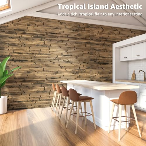 Art3d Natural Bamboo Wall Panel for Interior Wall Decor, Renewable Pole Wrap Wainscoting Paneling for Wall Ceiling Furniture Cabinet Office, 12 x 96 Inch - Dark Burned - Image 2