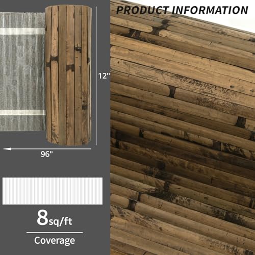 Art3d Natural Bamboo Wall Panel for Interior Wall Decor, Renewable Pole Wrap Wainscoting Paneling for Wall Ceiling Furniture Cabinet Office, 12 x 96 Inch - Dark Burned - Image 4