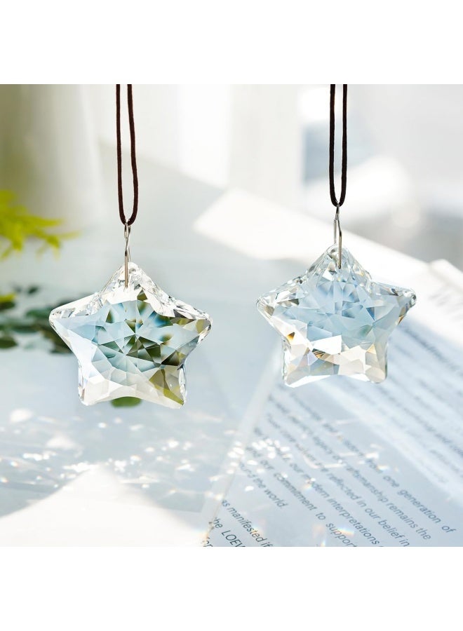 2 Pcs 2" Crystal Sun Catcher Prisms for Windows Star Chandelier Crystals Clear Hanging Crystals for Patio,Chandelier,Garden Decoration - Image 4
