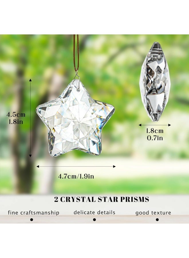 2 Pcs 2" Crystal Sun Catcher Prisms for Windows Star Chandelier Crystals Clear Hanging Crystals for Patio,Chandelier,Garden Decoration - Image 5