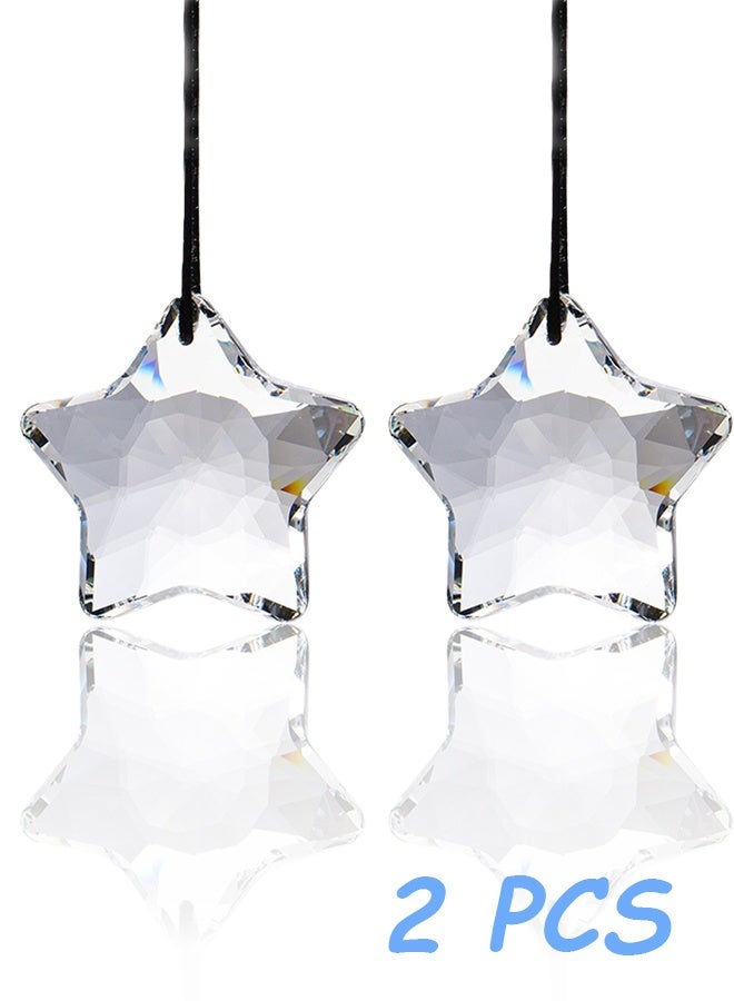2 Pcs 2" Crystal Sun Catcher Prisms for Windows Star Chandelier Crystals Clear Hanging Crystals for Patio,Chandelier,Garden Decoration - Image 1