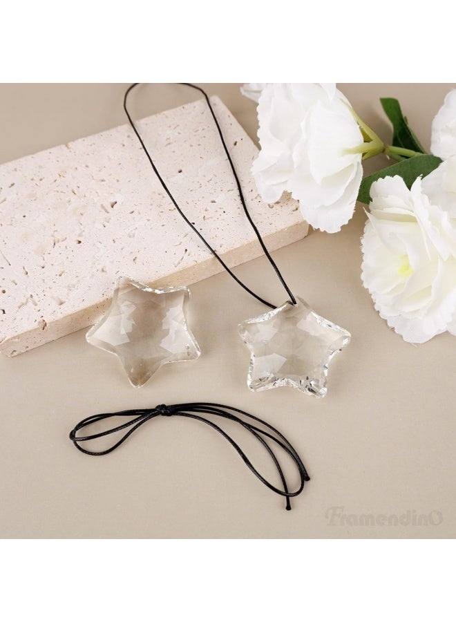 2 Pcs 2" Crystal Sun Catcher Prisms for Windows Star Chandelier Crystals Clear Hanging Crystals for Patio,Chandelier,Garden Decoration - Image 2