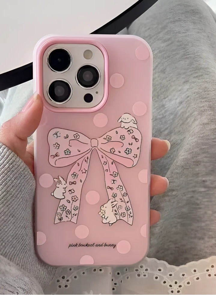 NIBEMINENT Protective TPU Case Cover For iPhone 17 Pro, Polka Dot Bow Rabbit