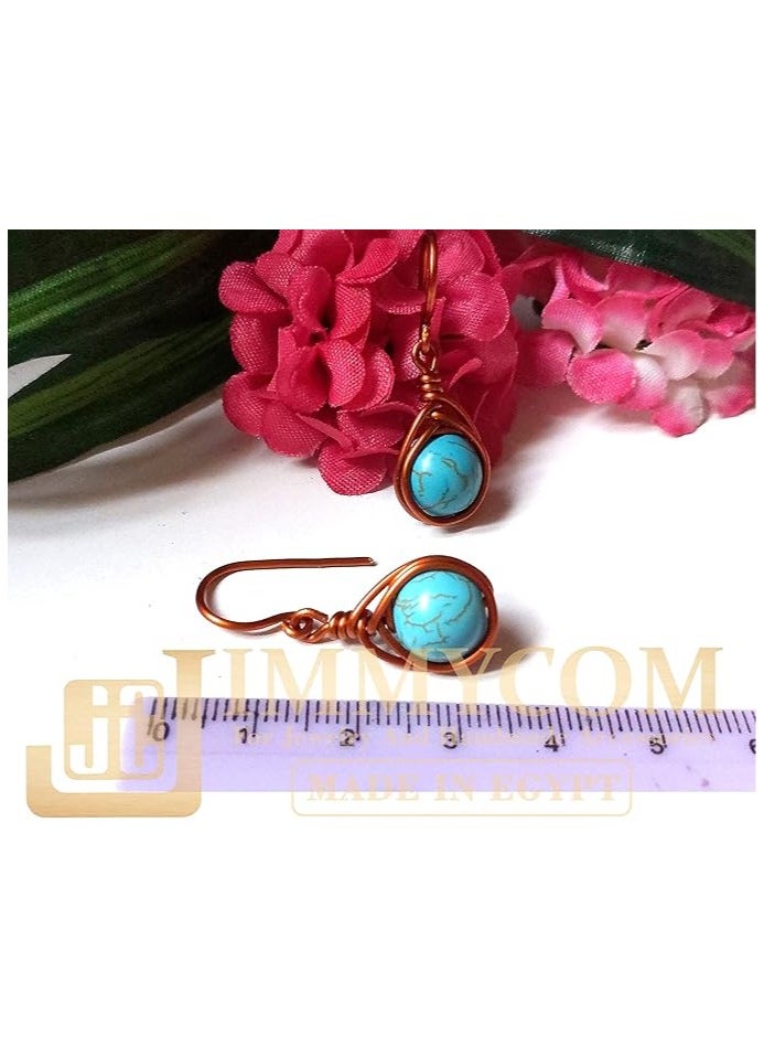 JC jimmycom earrings , plated Copper and Stones Short Dangle Drop Earrings,Women earrings, earrings for women,earrings,earrings set unique,accessories,plated copper earrings (Turquoise-Light blue)  - Image 5
