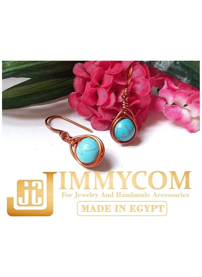 JC jimmycom earrings , plated Copper and Stones Short Dangle Drop Earrings,Women earrings, earrings for women,earrings,earrings set unique,accessories,plated copper earrings (Turquoise-Light blue)  - Image 4