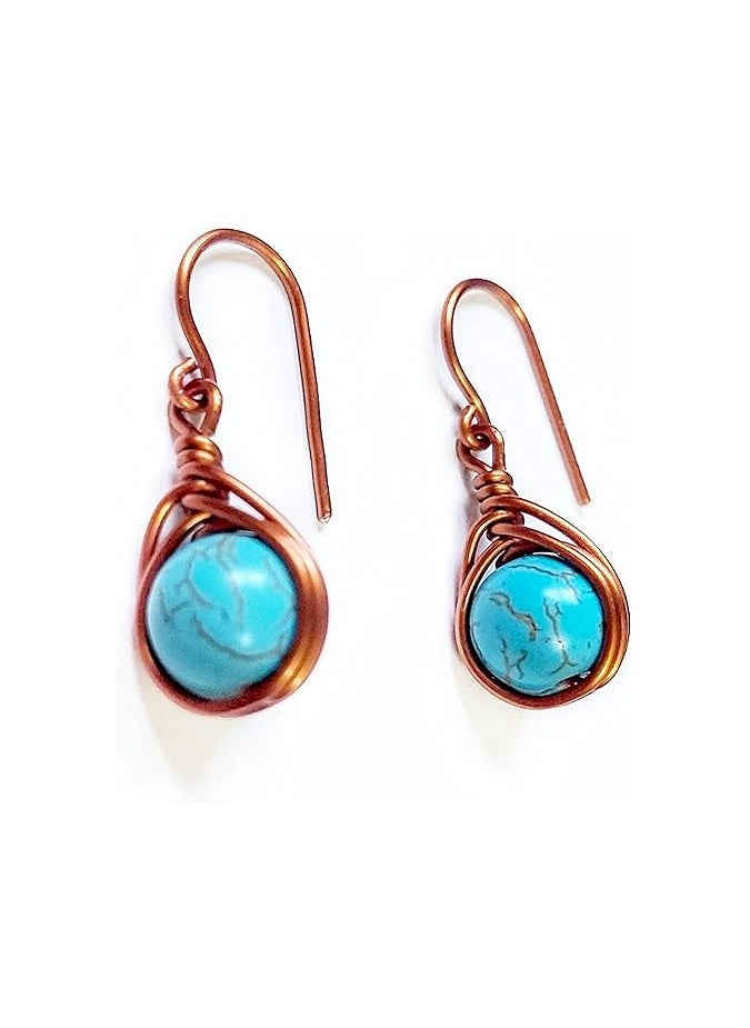 JC jimmycom earrings , plated Copper and Stones Short Dangle Drop Earrings,Women earrings, earrings for women,earrings,earrings set unique,accessories,plated copper earrings (Turquoise-Light blue)  - Image 1